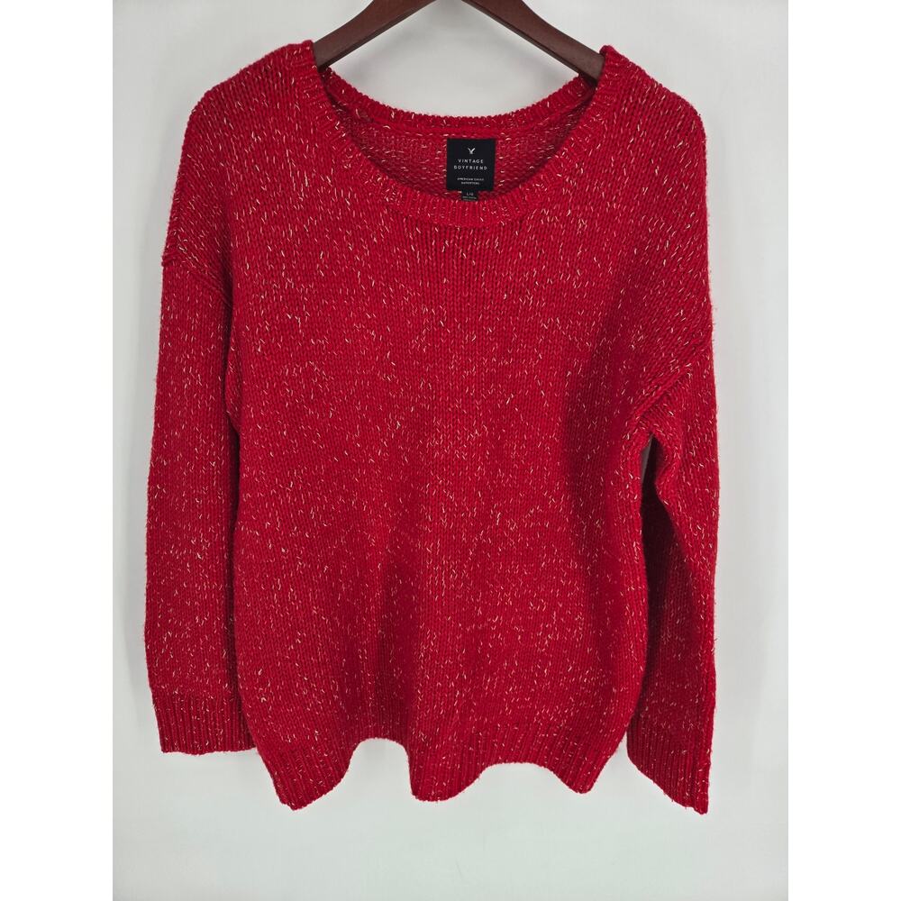 American Eagle Vintage Boyfriend Red Gold Sweater Women's L